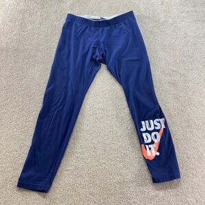 Nike Leggings Womens Large‎ Navy Blue Just Do It Graphic Pants Cotton Blend